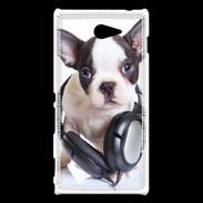 Coque Sony Xperia M2 Bulldog français avec casque de musique