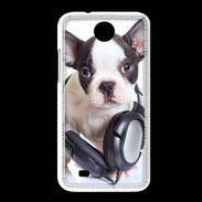 Coque HTC Desire 300 Bulldog français avec casque de musique